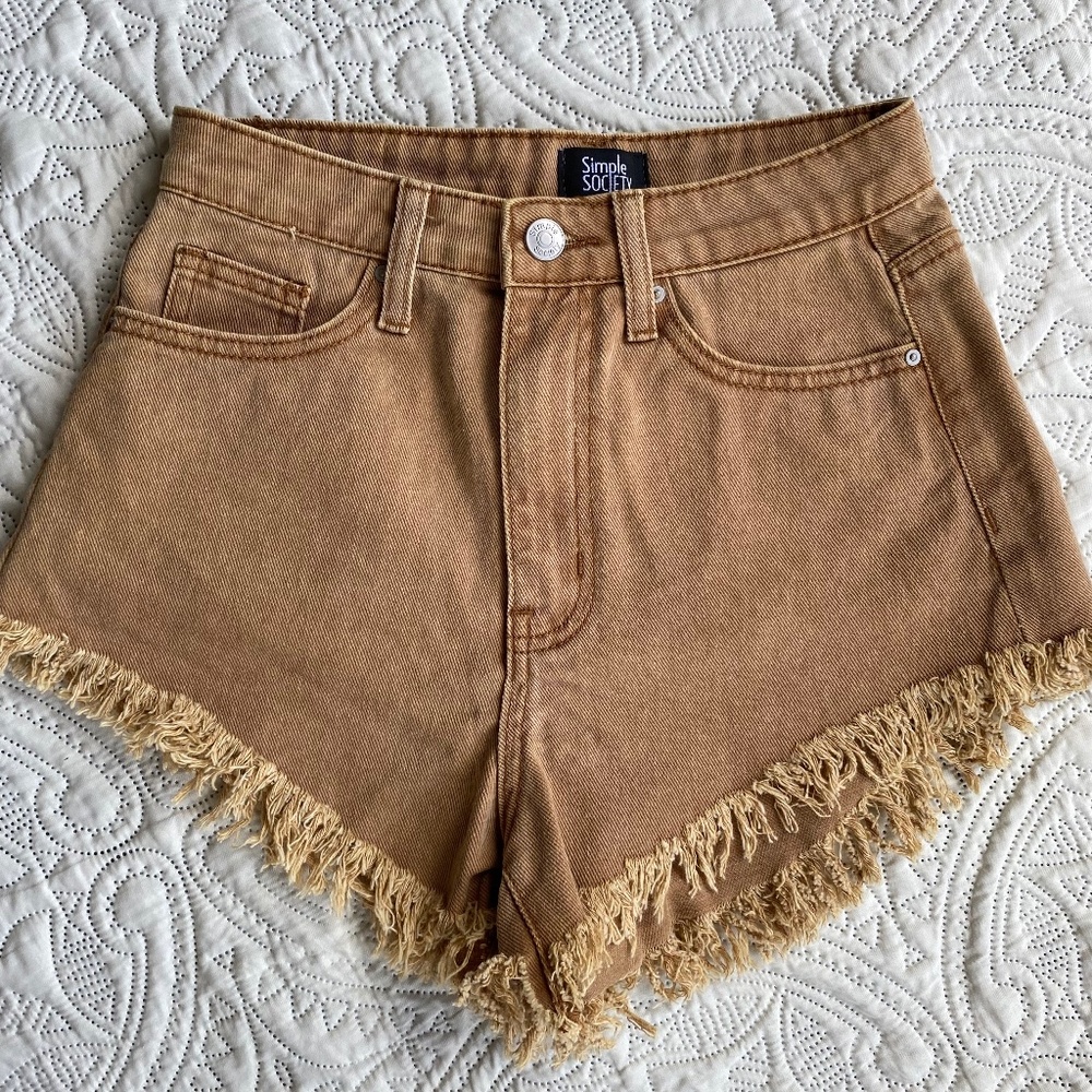 High Rise Tan Cutoff Shorts, Simple Society, Sz 1/25 NWOT